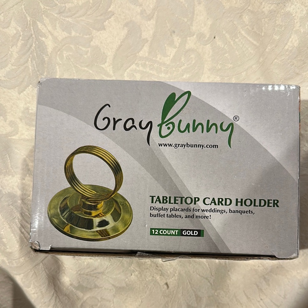 Gray Bunny Gold Tabletop Card Holder